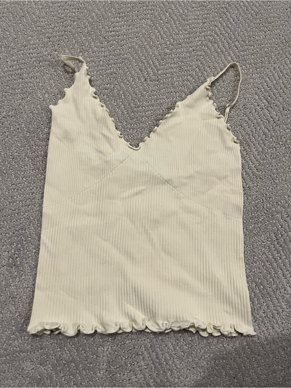 Free People Ribbed V-Neck Lettuce-Edge Camisole in Cream